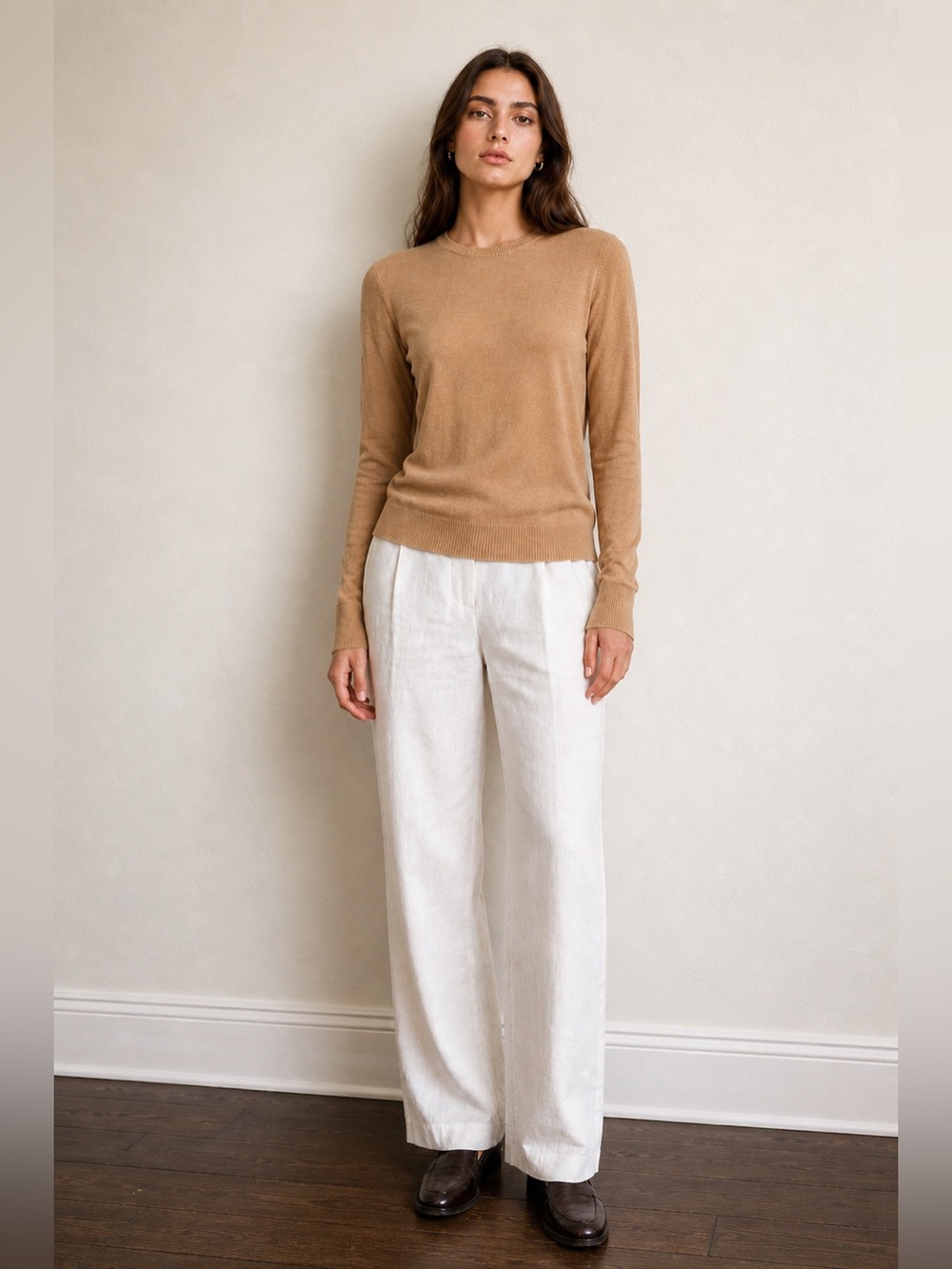 Nordstrom Halogen 100% Cashmere Sweater Camel Crewneck Size M Luxury Minimalist